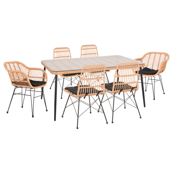 OUTDOOR DINING SET 7PCS ALLEGRA HM10495 WICKER IN BEIGE-METAL IN BLACK