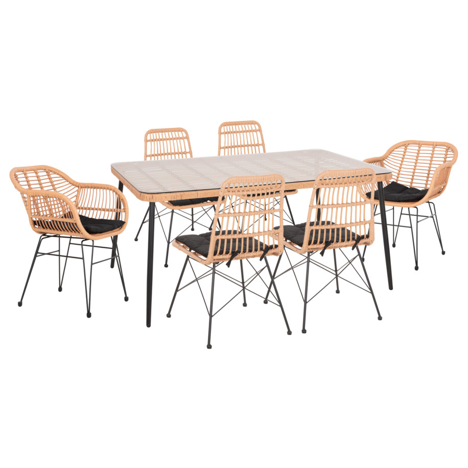 OUTDOOR DINING SET 7PCS ALLEGRA HM10495 WICKER IN BEIGE-METAL IN BLACK
