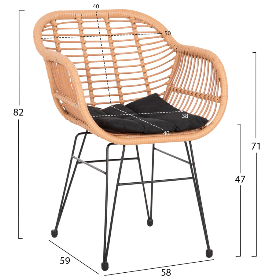 OUTDOOR DINING SET 7PCS ALLEGRA HM10495 WICKER IN BEIGE-METAL IN BLACK