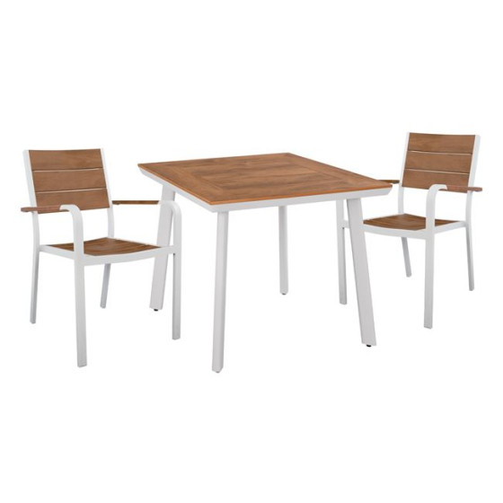 Set 3 Pieces with Table 80x80x73 & Armchairs Aluminum in White Color HM10537.01