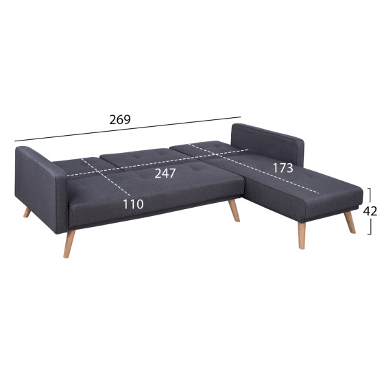 Reversible Corner Sofa Bed Talia HM3153 Grey Fabric 269x152x87cm