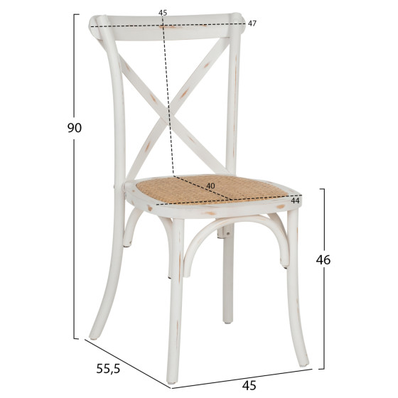 Chair Owen Stackable Wooden from Beech wood White Wash Color with crossed back HM8575.04 45x55,5x90 cm