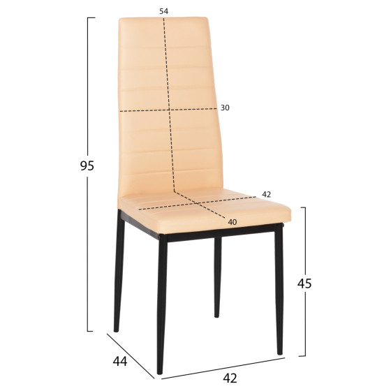 DINING CHAIR LADY HM0037.25 CREAM WHITE PU-BLACK METAL FRAME K/D 42x44x95Hcm