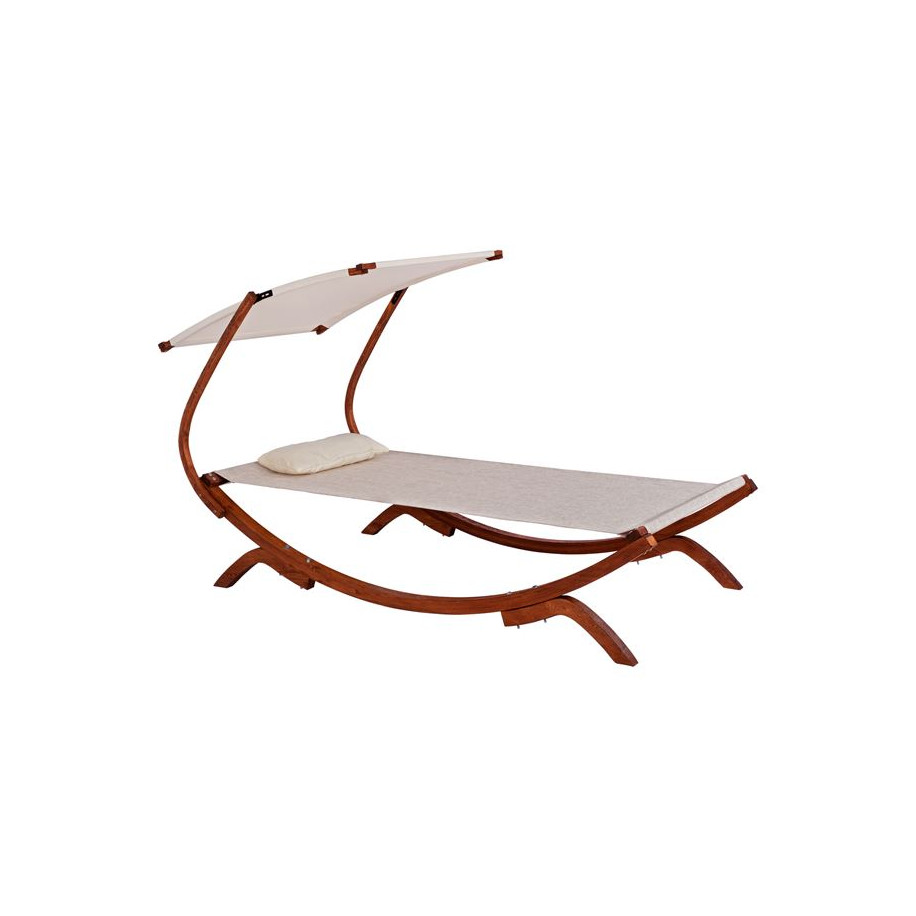 Sunbed Wooden Walnut-Beige with shade Colby HM5671.02 105x221x162cm