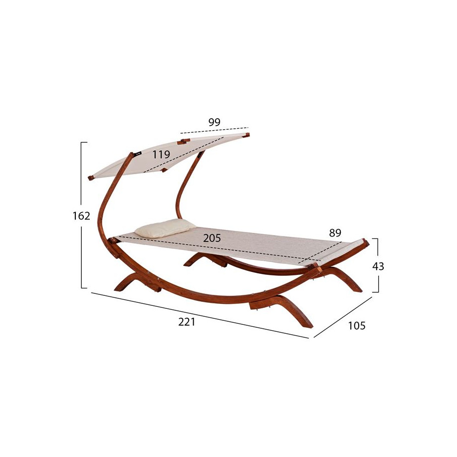 Sunbed Wooden Walnut-Beige with shade Colby HM5671.02 105x221x162cm