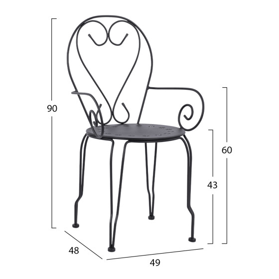 Metallic armchair Amore Black color HM5008.11 49x48x90 cm