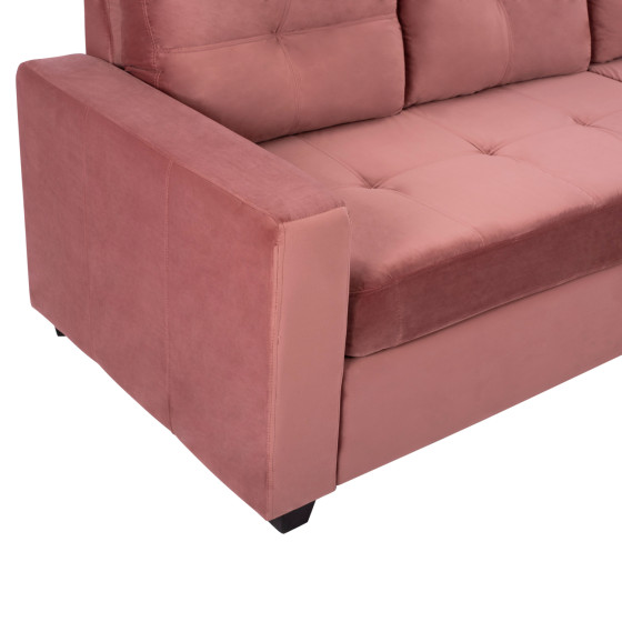 SOFA CORNER REVERSIBLE FABRIC VELVET DUSTY PINK 207x145x85Y cm. HM3004.12
