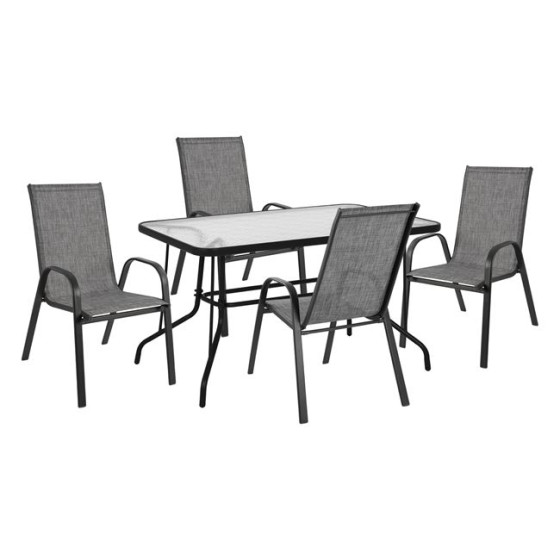 OUTDOOR DINING SET 5PCS HM10565.01 TABLE 120X70X71H & 4 ARMCHAIRS-GREY METAL