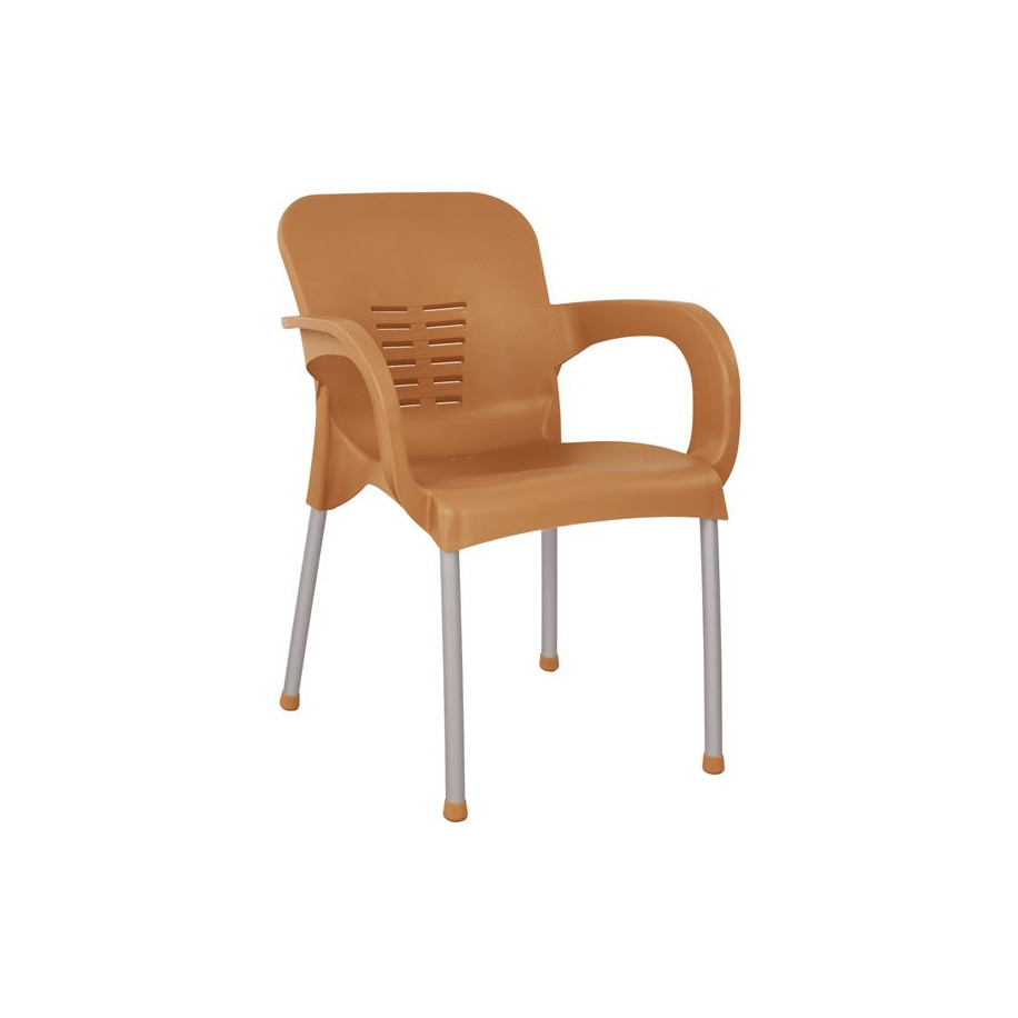Polypropylene armchair KAREK HM5592.03 wood color with aluminum leg 59x58x81 cm.