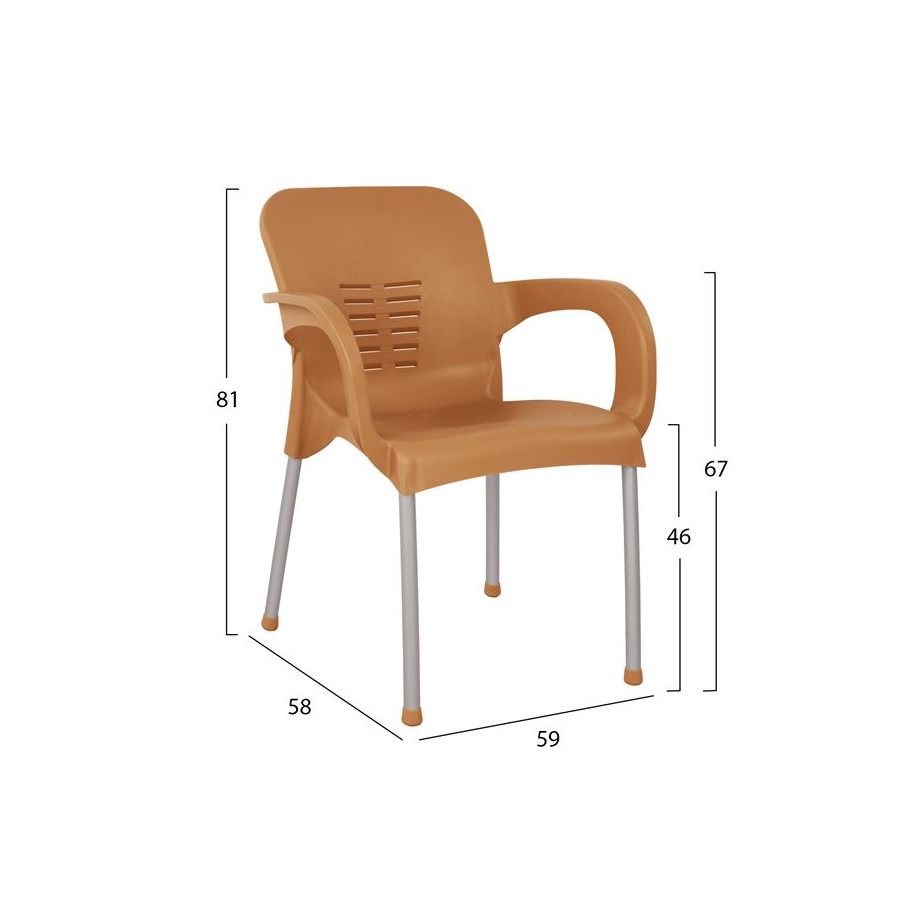 Polypropylene armchair KAREK HM5592.03 wood color with aluminum leg 59x58x81 cm.