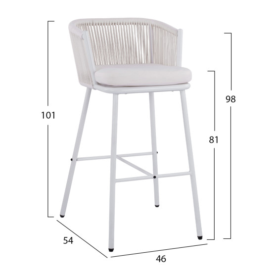 Stool with metallic frame and rope white HM5714.03 46x54x101 cm