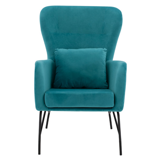 Armchair Velvet Turquoise with metallic black leg HM8721.08 67x80x102 cm.