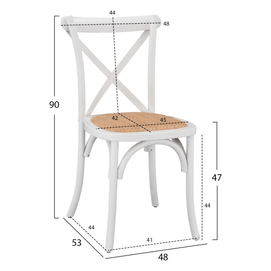 Wooden chair Owen Stackable from beech wood in white color with crossed back HM8575.14 48x53x90 cm