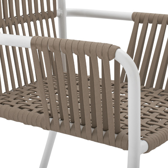 WHITE ALUMINUM ARMCHAIR WITH WIDE ROPE CAPPUCCINO HM5784.01 56x58x85 cm.
