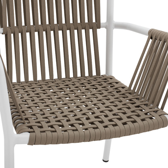 WHITE ALUMINUM ARMCHAIR WITH WIDE ROPE CAPPUCCINO HM5784.01 56x58x85 cm.