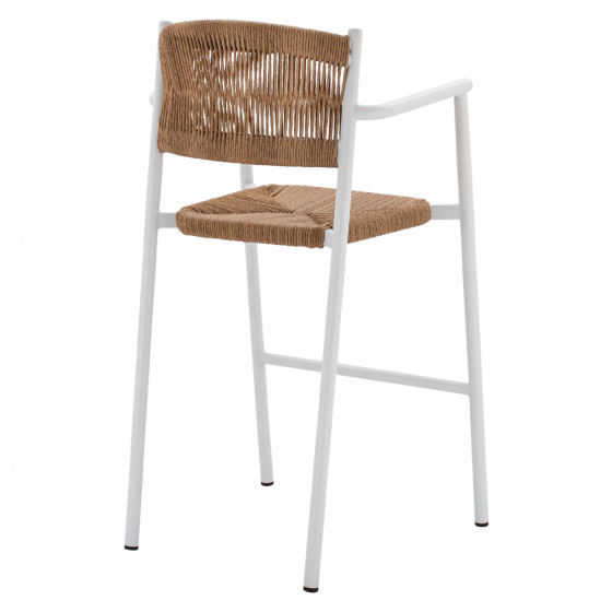 ALUMINUM STOOL WHITE WITH ROPE BEIGE HM5785.01 56x59x107 cm.