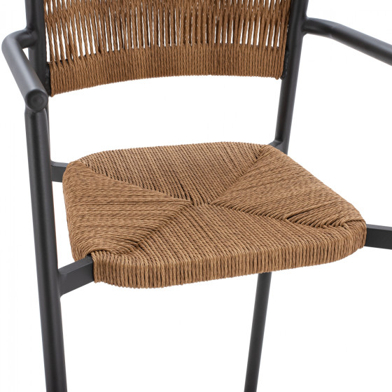 CHARCOAL ALUMINUM BAR STOOL WITH BEIGE ROPE HM5785.02 55,5x58x107 cm.
