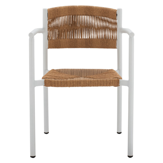 WHITE ALUMINUM ARMCHAIR WITH BEIGE PE ROPE HM5786.01 55,5x50x77,5 cm.