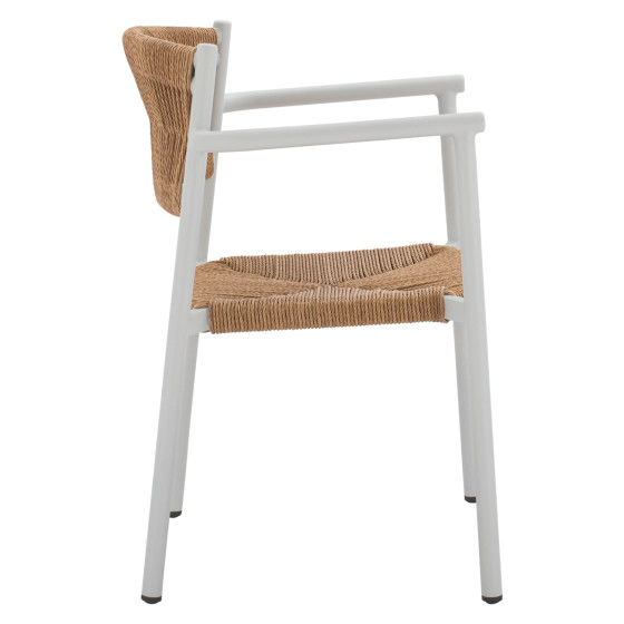 WHITE ALUMINUM ARMCHAIR WITH BEIGE PE ROPE HM5786.01 55,5x50x77,5 cm.