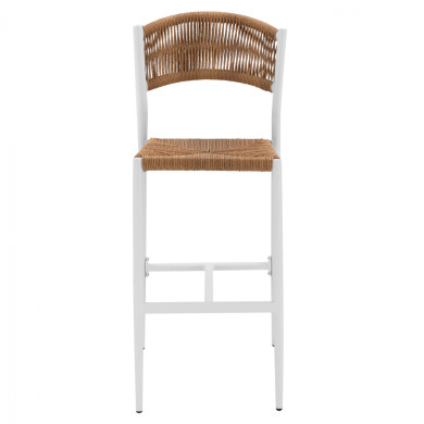 ALUMINUM BAR STOOL WHITE WITH PE ROPE BEIGE HM5789.01 45,5x56x111 cm.