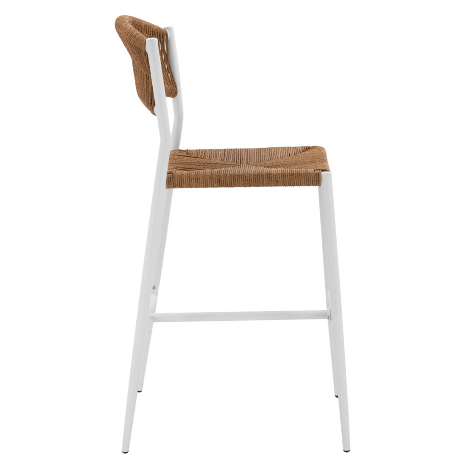 ALUMINUM BAR STOOL WHITE WITH PE ROPE BEIGE HM5789.01 45,5x56x111 cm.