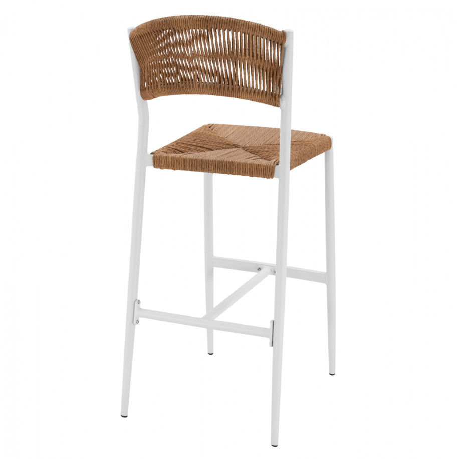 ALUMINUM BAR STOOL WHITE WITH PE ROPE BEIGE HM5789.01 45,5x56x111 cm.