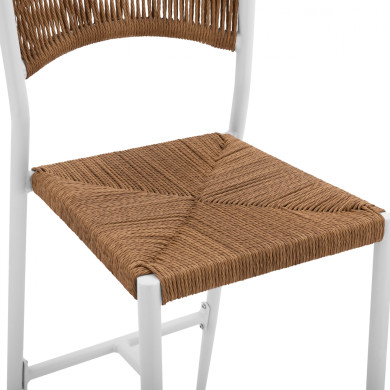 ALUMINUM BAR STOOL WHITE WITH PE ROPE BEIGE HM5789.01 45,5x56x111 cm.