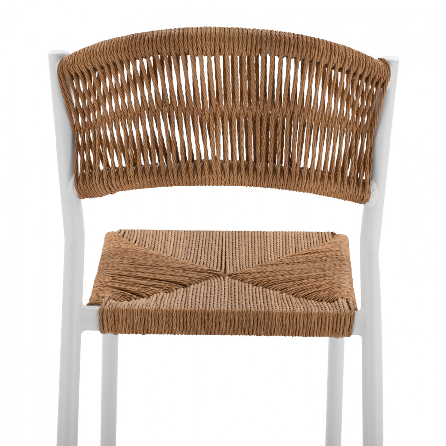 ALUMINUM BAR STOOL WHITE WITH PE ROPE BEIGE HM5789.01 45,5x56x111 cm.