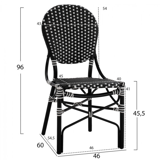 ALUMINUM CHAIR BAMBOO LOOK WITH WICKER BLACK WHITE HM5792.02 46x60x96 cm.