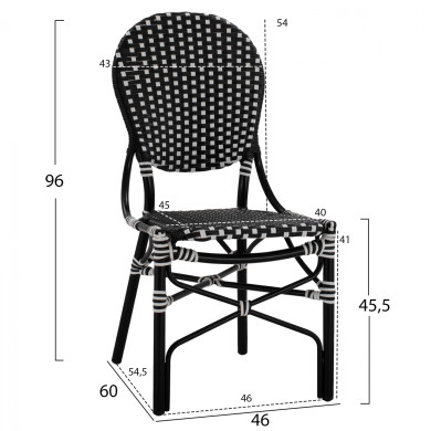 ALUMINUM CHAIR BAMBOO LOOK WITH WICKER BLACK WHITE HM5792.02 46x60x96 cm.