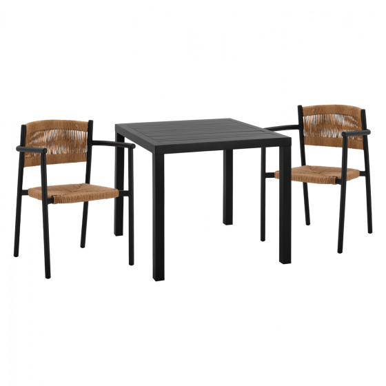 DINING SET 3PCS ALUMINUM TABLE 80X80 & COAL ARMCHAIRS HM11438