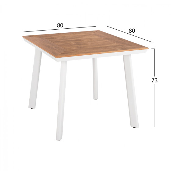 DINING SET 3PCS ALUMINUM TABLE 80X80 & WHITE ARMCHAIR HM11442