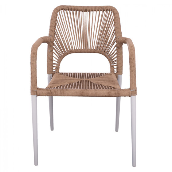 WHITE ALUMINUM ARMCHAIR WITH BEIGE PE ROPE HM5771.01 55Χ63Χ82 cm.