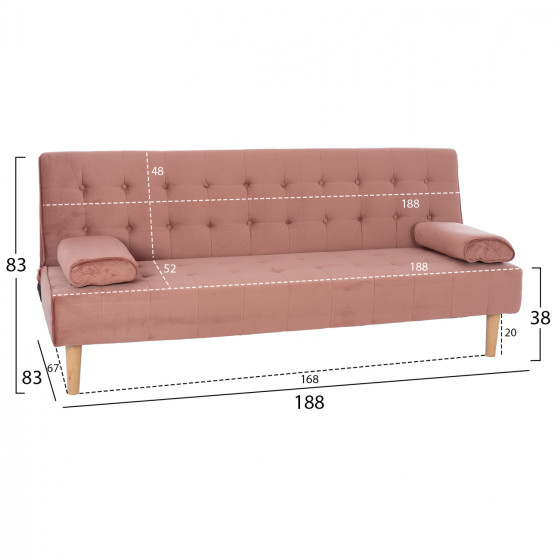 SOFA BED WANDA HM3149.12 WITH VELVET DUSTY PINK 188X83X83Y cm.