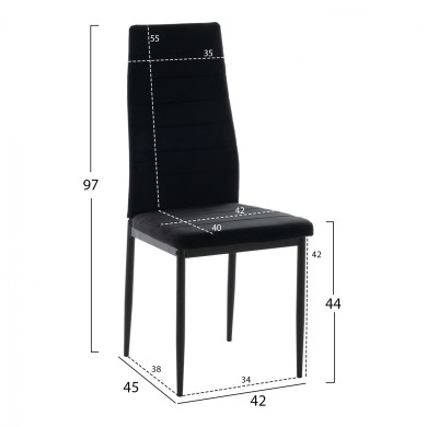METAL CHAIR HM0037.34 BLACK VELVET WITH METAL FRAME K/D