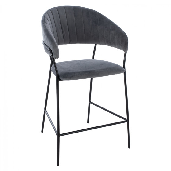 MEDIUM HEIGHT STOOL ΗΜ8734.01 GRAY VELVET WITH BLACK FRAME 60x55x100Y cm.
