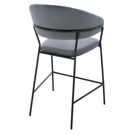 MEDIUM HEIGHT STOOL ΗΜ8734.01 GRAY VELVET WITH BLACK FRAME 60x55x100Y cm.