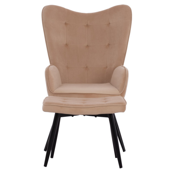 HM8918.11 armchair CRAWLEY, beige velvet, footstool, 70x57x103