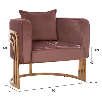 TIANA ARMCHAIR WITH GOLD METAL FRAME AND LOW BACK HM8738.02