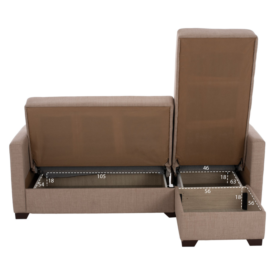 ΚΑΝΑΠΕΣ ΚΡΕΒΑΤΙ GHUFRAN ΓΩΝΙΑ ΑΝΑΣΤΡΕΨΙΜΗ ΜΠΕΖ HM3244.04 ΜΕ ΑΠΟΘΗΚΕΤΙΚΟ ΧΩΡΟ 200x133x77Yεκ.