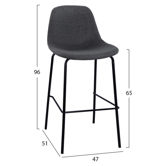 HM9298.10 bar stool, grey fabric, metal legs, 47x51x96
