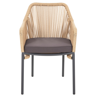 ARMCHAIR ALUMINUM LOKKI HM5855.02 CHARCOAL GREY WITH WICKER ROPE PE 56x66x82
