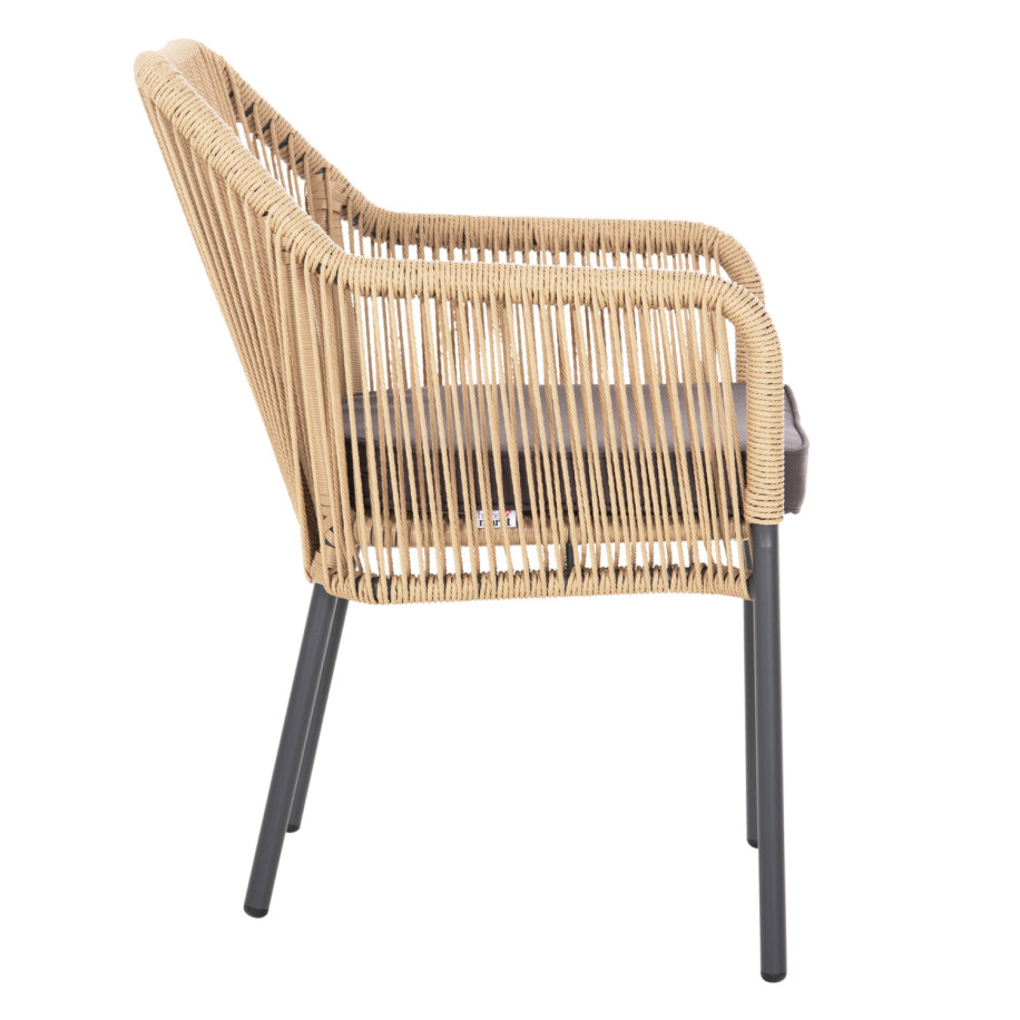 ARMCHAIR ALUMINUM LOKKI HM5855.02 CHARCOAL GREY WITH WICKER ROPE PE 56x66x82