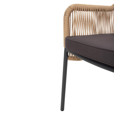 ARMCHAIR ALUMINUM LOKKI HM5855.02 CHARCOAL GREY WITH WICKER ROPE PE 56x66x82