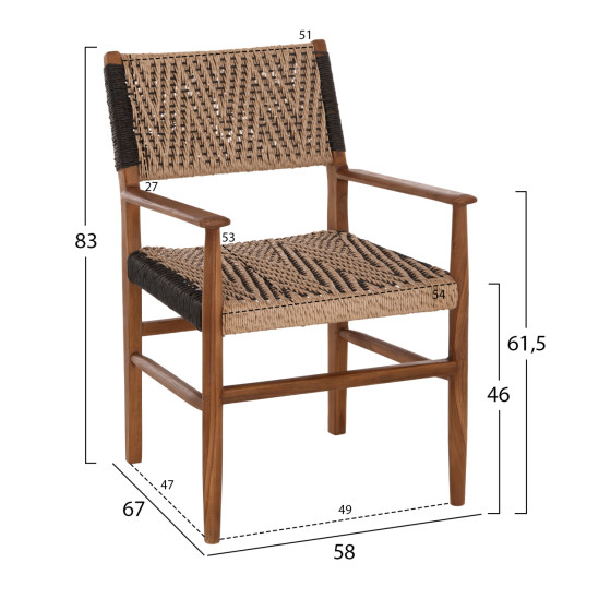 DINING ARMCHAIR TEAK WOOD SYNTHETIC ROPE 58x67x83Hcm.HM9383.01