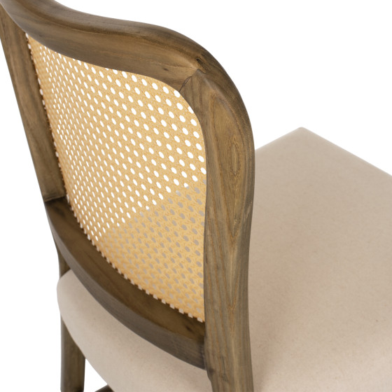 CHAIR TOON WOOD RATTAN BACK FABRIC SEAT HM9406.04 47x52x91.5Hcm.