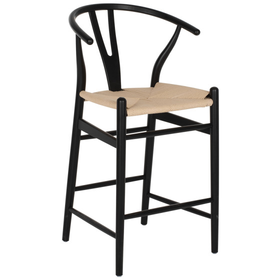 BAR STOOL BRAVE HM9405.02 WITH WISHBONE BACK BEECH WOOD BLACK--WHITE ROPE 48x53x100Hcm.