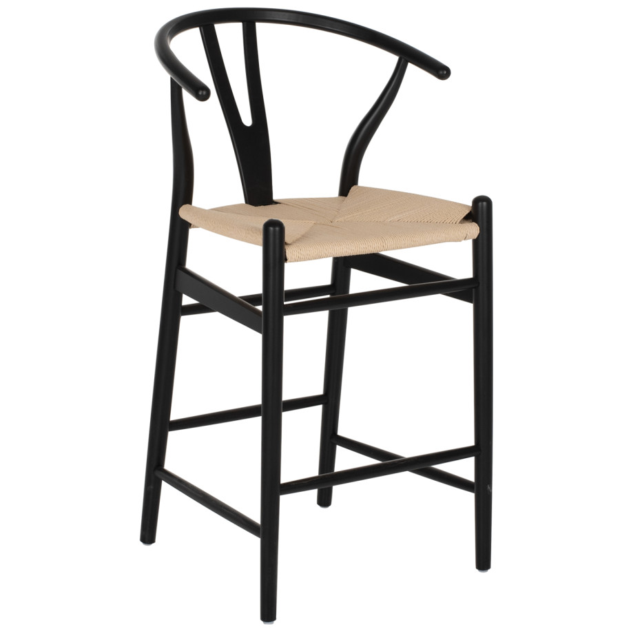 BAR STOOL BRAVE HM9405.02 WITH WISHBONE BACK BEECH WOOD BLACK--WHITE ROPE 48x53x100Hcm.