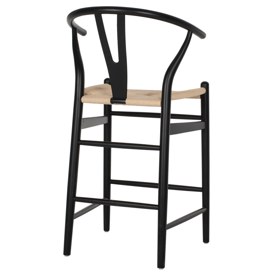 BAR STOOL BRAVE HM9405.02 WITH WISHBONE BACK BEECH WOOD BLACK--WHITE ROPE 48x53x100Hcm.
