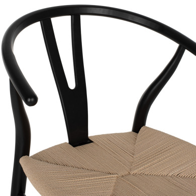 BAR STOOL BRAVE HM9405.02 WITH WISHBONE BACK BEECH WOOD BLACK--WHITE ROPE 48x53x100Hcm.